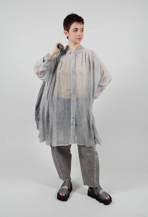 Sheer Collared Longline Shirt in Silver