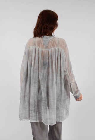 Sheer Collared Longline Shirt in Silver