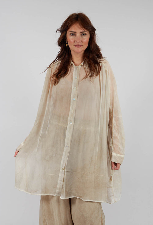 Sheer Collared Longline Shirt in Gold