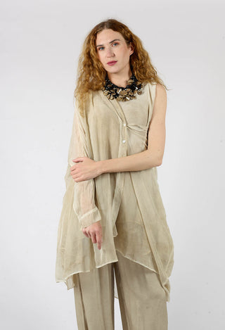 Sheer Collared Longline Shirt in Gold