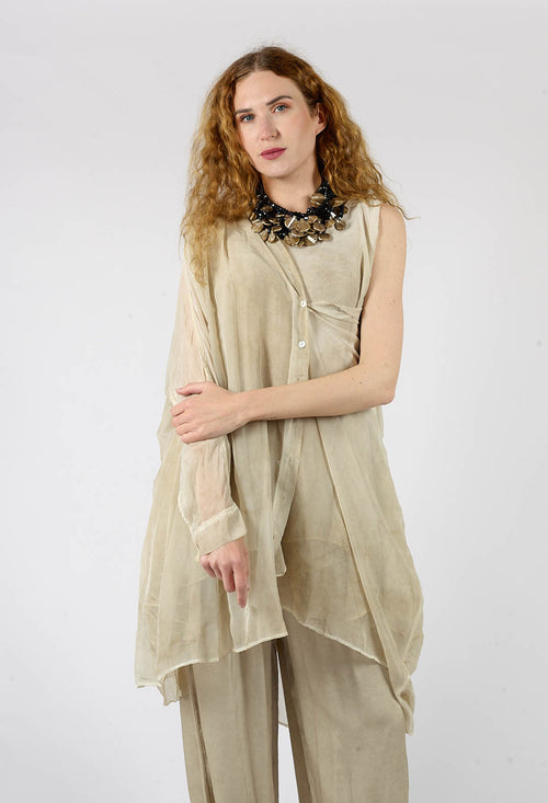 Sheer Collared Longline Shirt in Gold