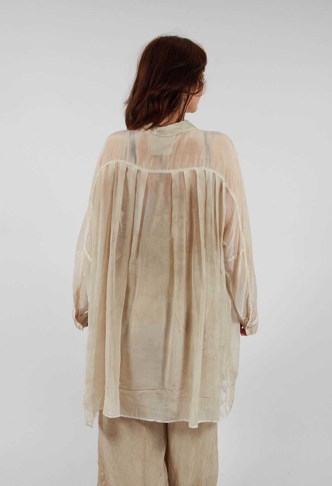 Sheer Collared Longline Shirt in Gold