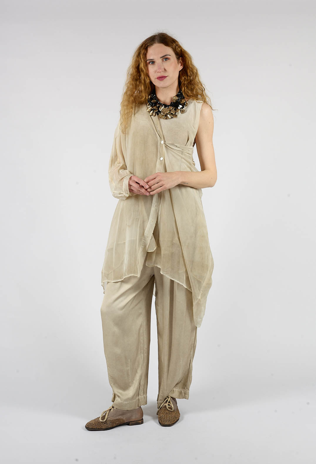 Asymmetrical Sheer Finish Top in Gold