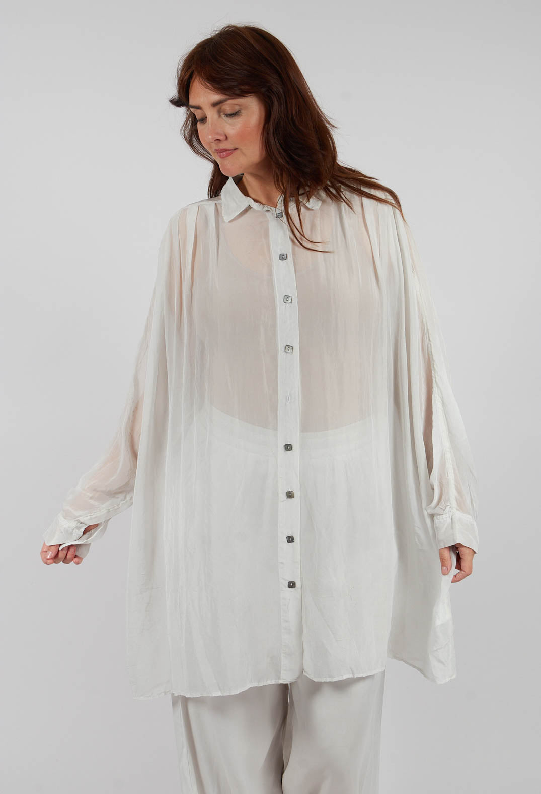 Sheer Collared Longline Shirt in Ice