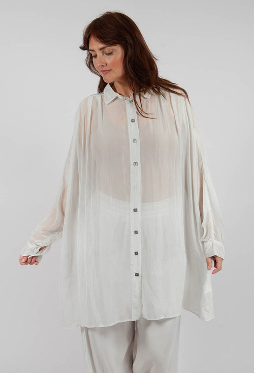 Sheer Collared Longline Shirt in Ice