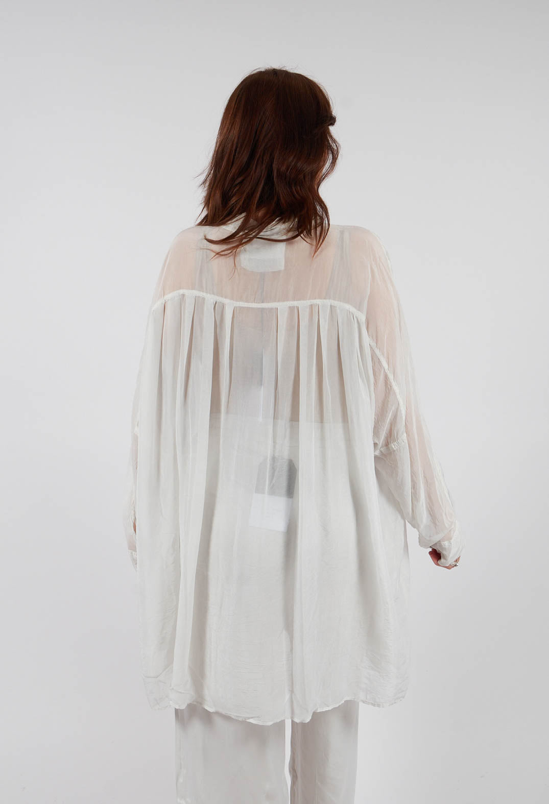Sheer Collared Longline Shirt in Ice