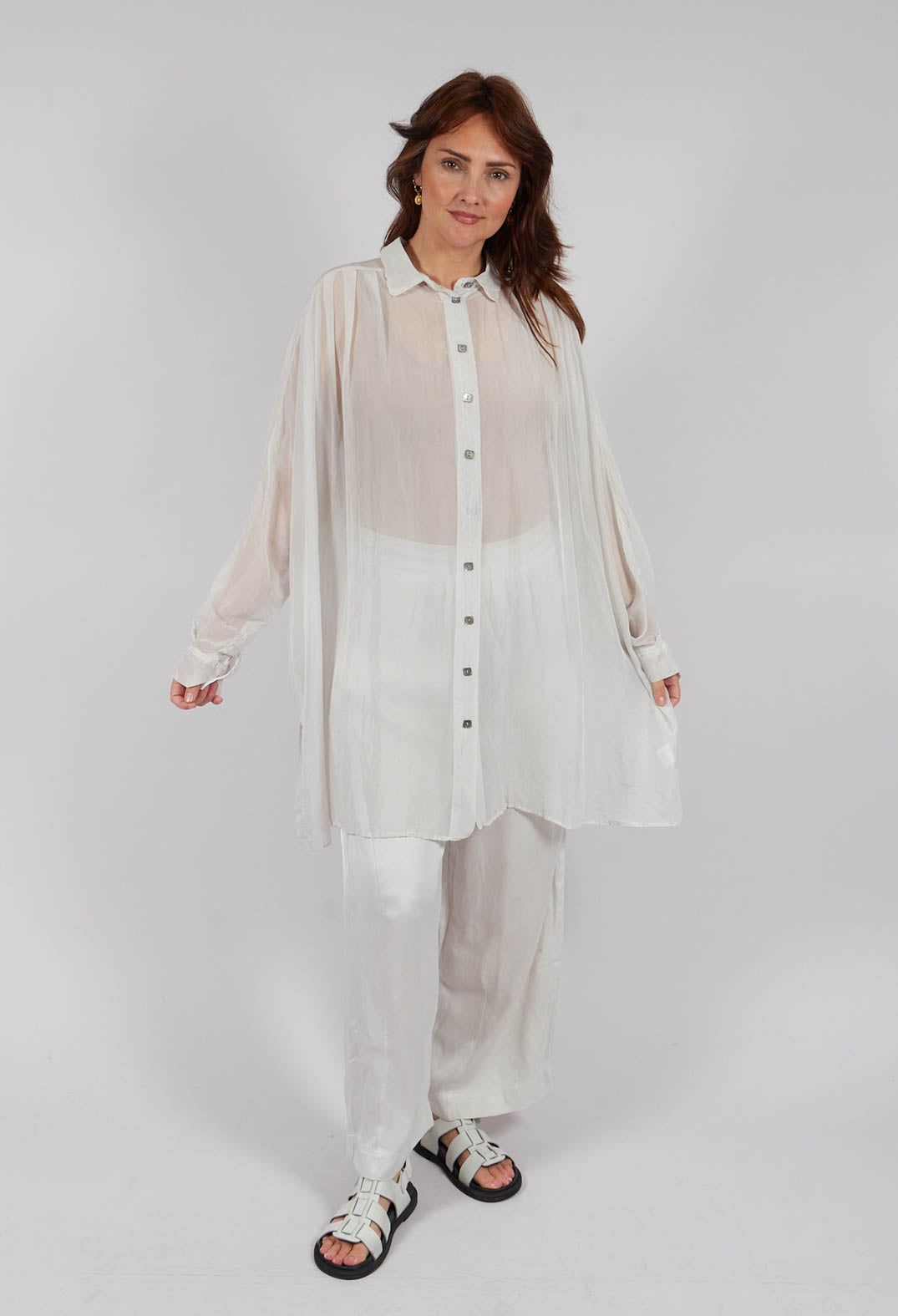 Sheer Collared Longline Shirt in Ice