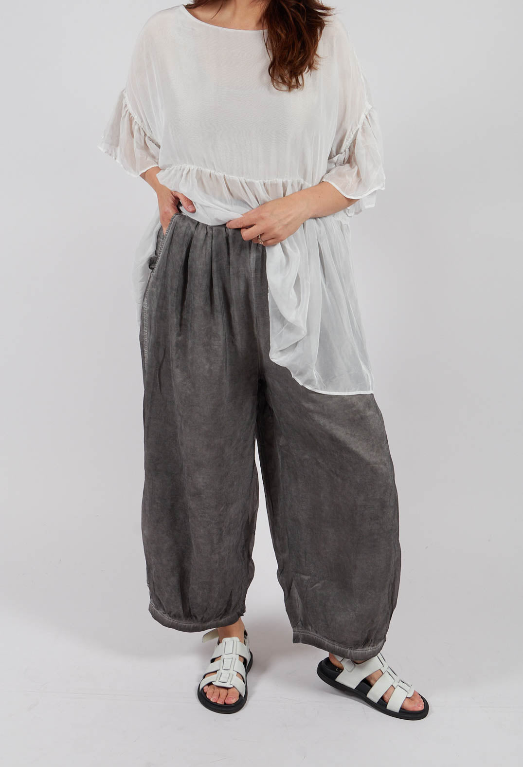 Sheer Finish Harem Trousers in Silver