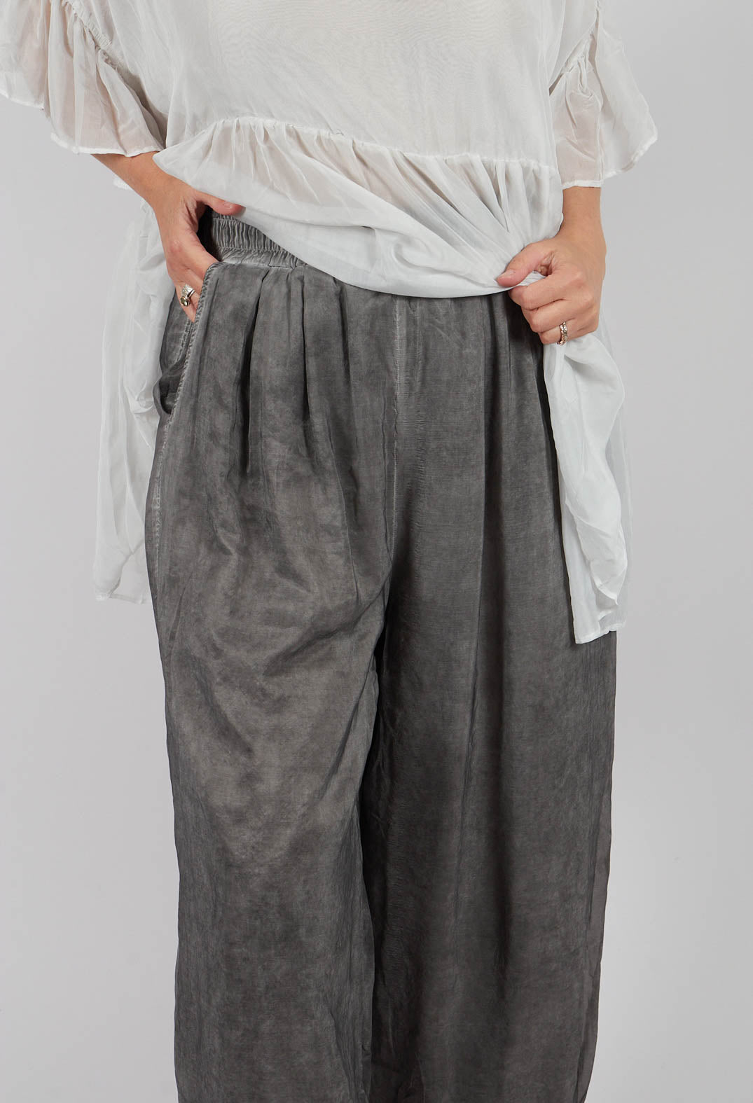 Sheer Finish Harem Trousers in Silver