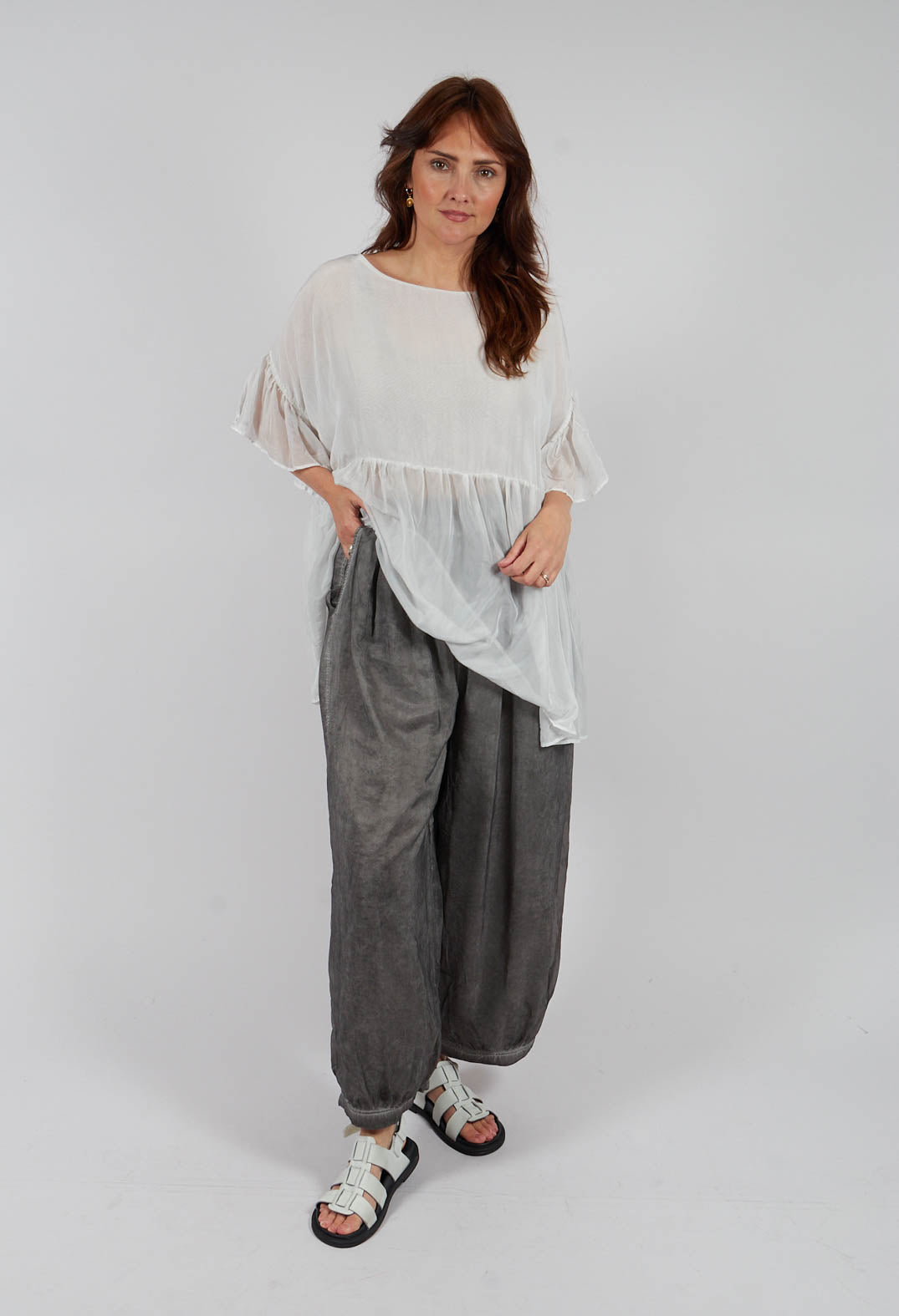 Sheer Finish Harem Trousers in Silver