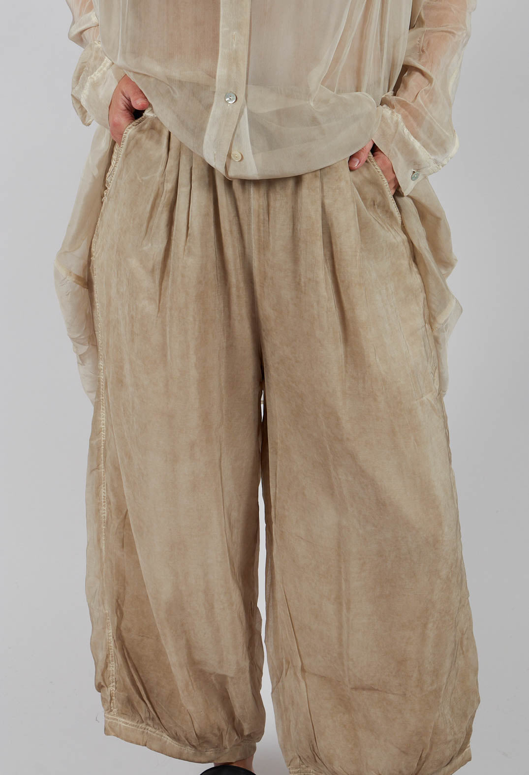 Sheer Finish Harem Trousers in Gold