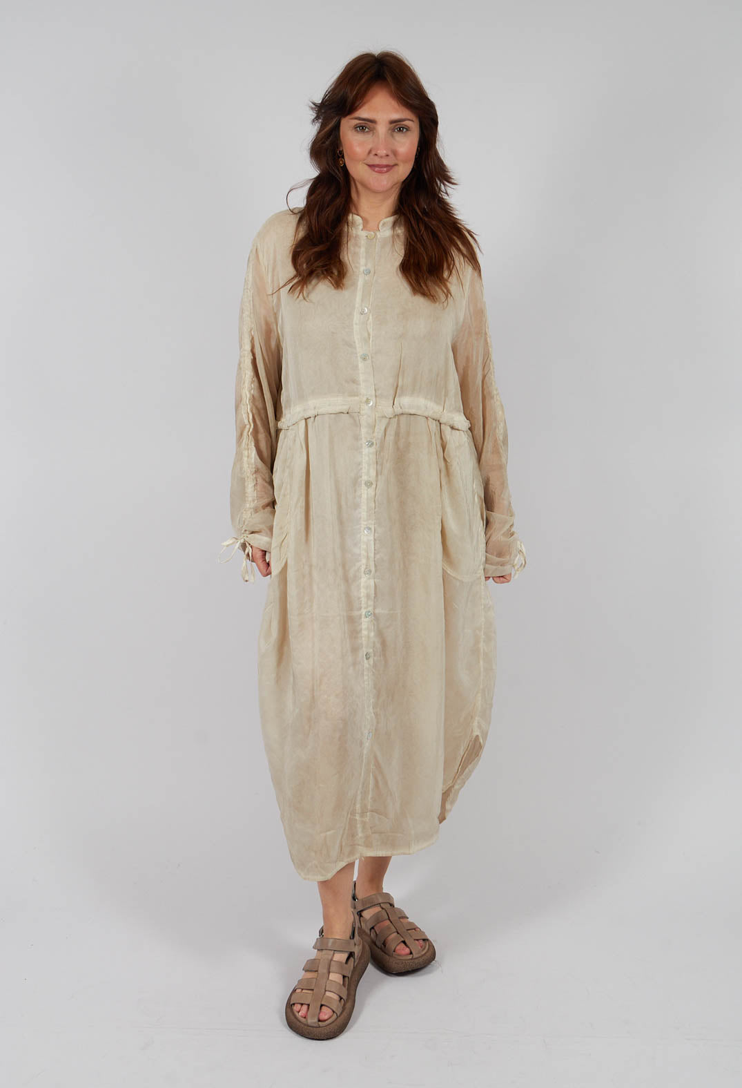 Sheer Drawstring Over-Dress in Gold