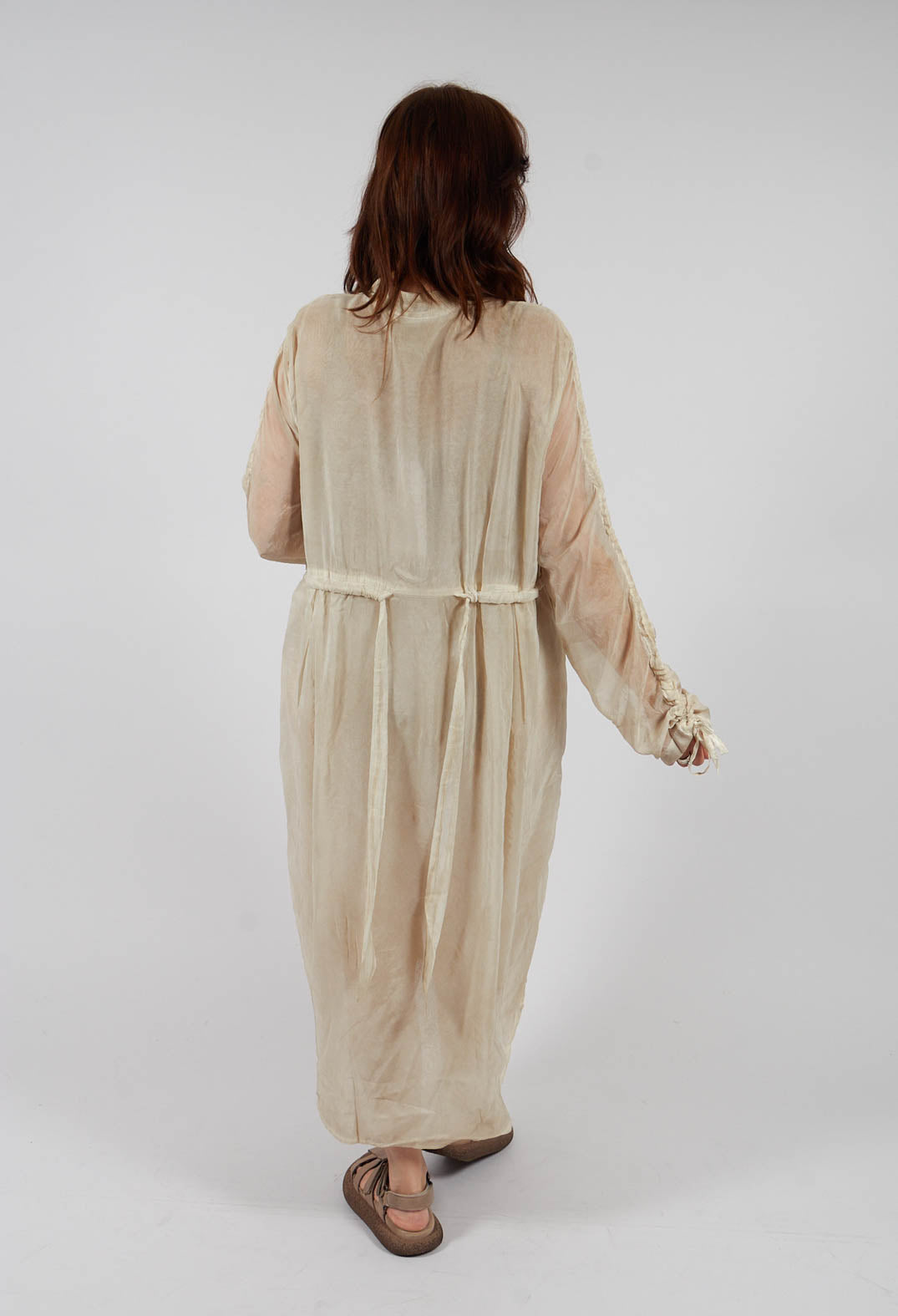 Sheer Drawstring Over-Dress in Gold