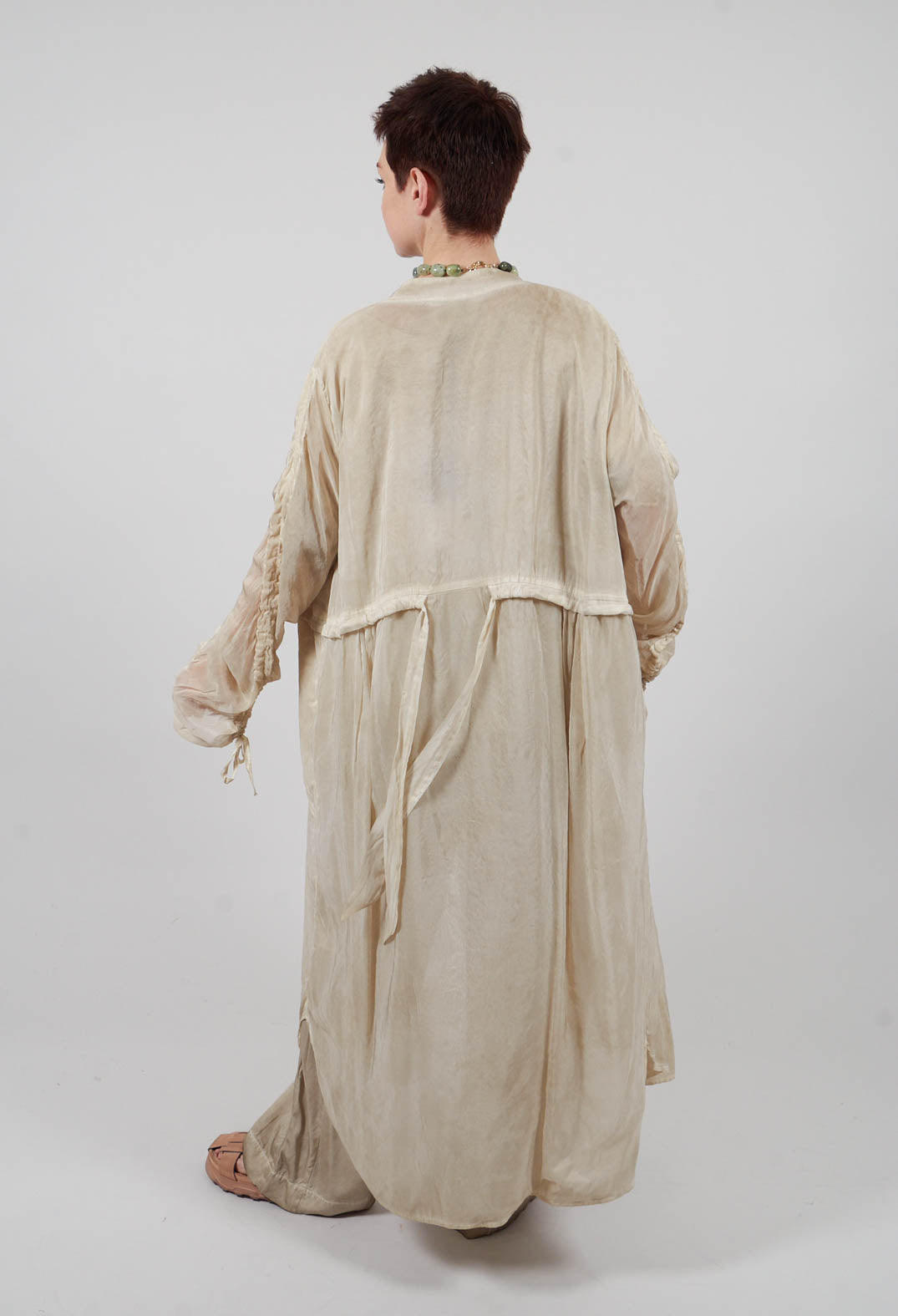 Sheer Drawstring Over-Dress in Gold