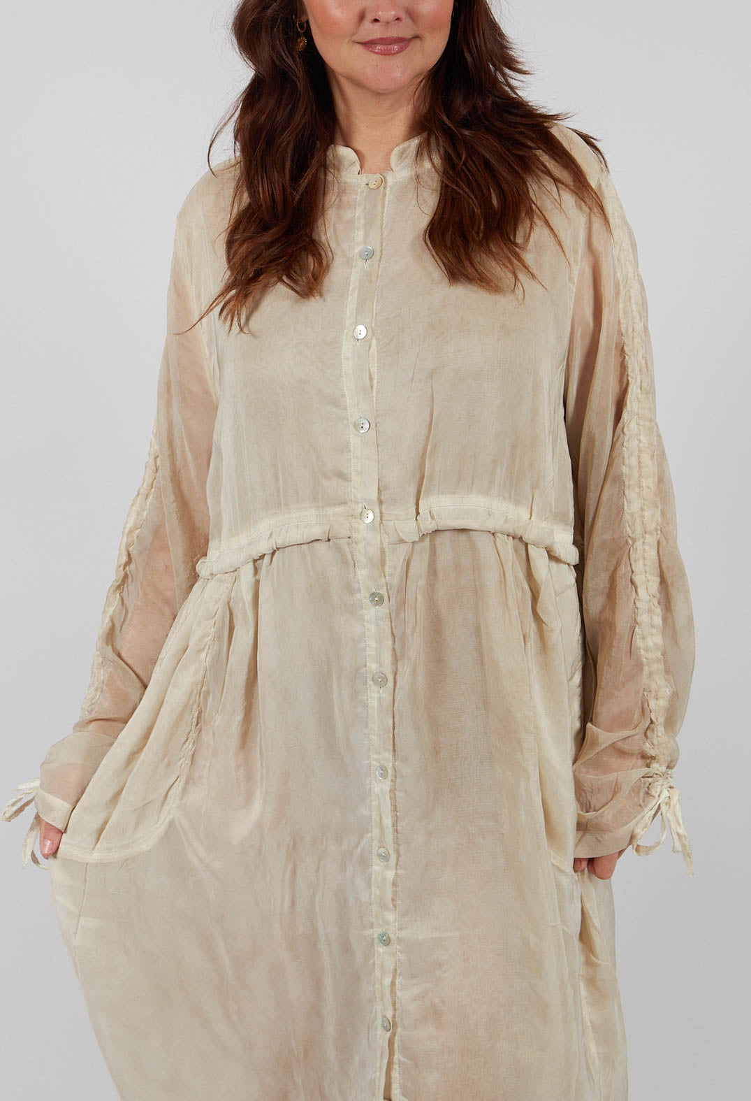 Sheer Drawstring Over-Dress in Gold