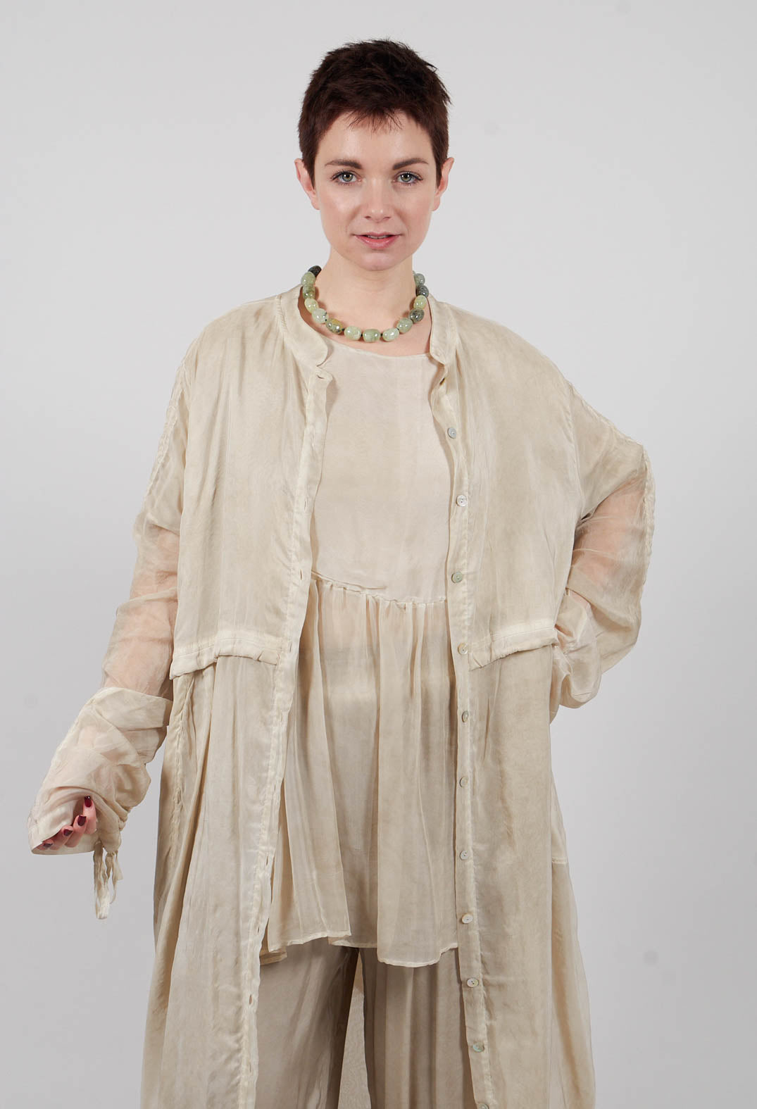 Sheer Drawstring Over-Dress in Gold