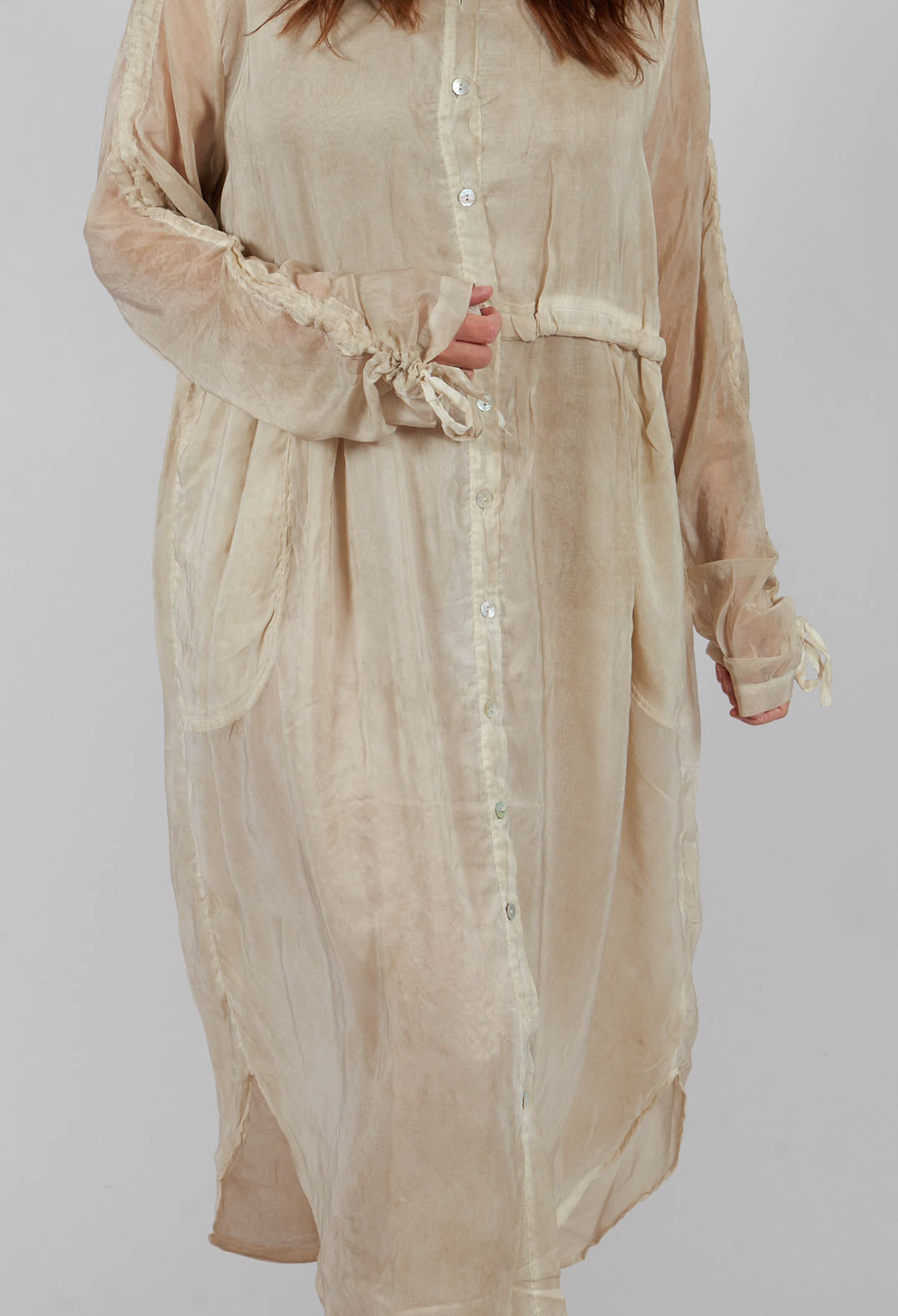 Sheer Drawstring Over-Dress in Gold