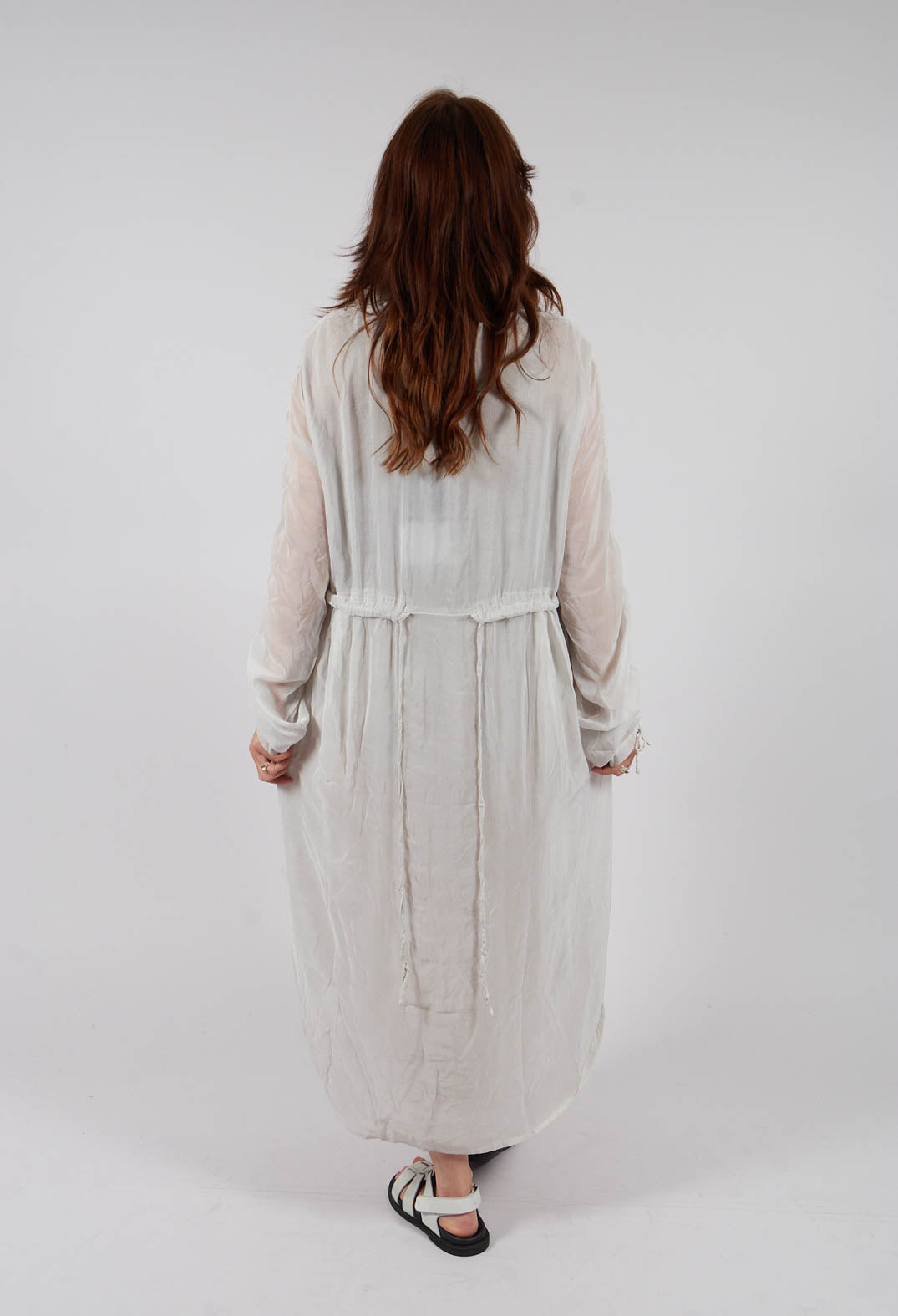 Sheer Drawstring Over-Dress in Ice