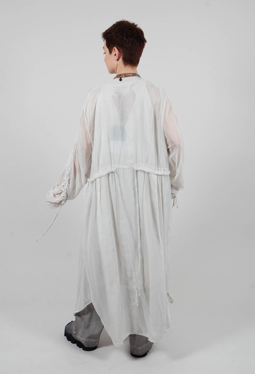 Sheer Drawstring Over-Dress in Ice