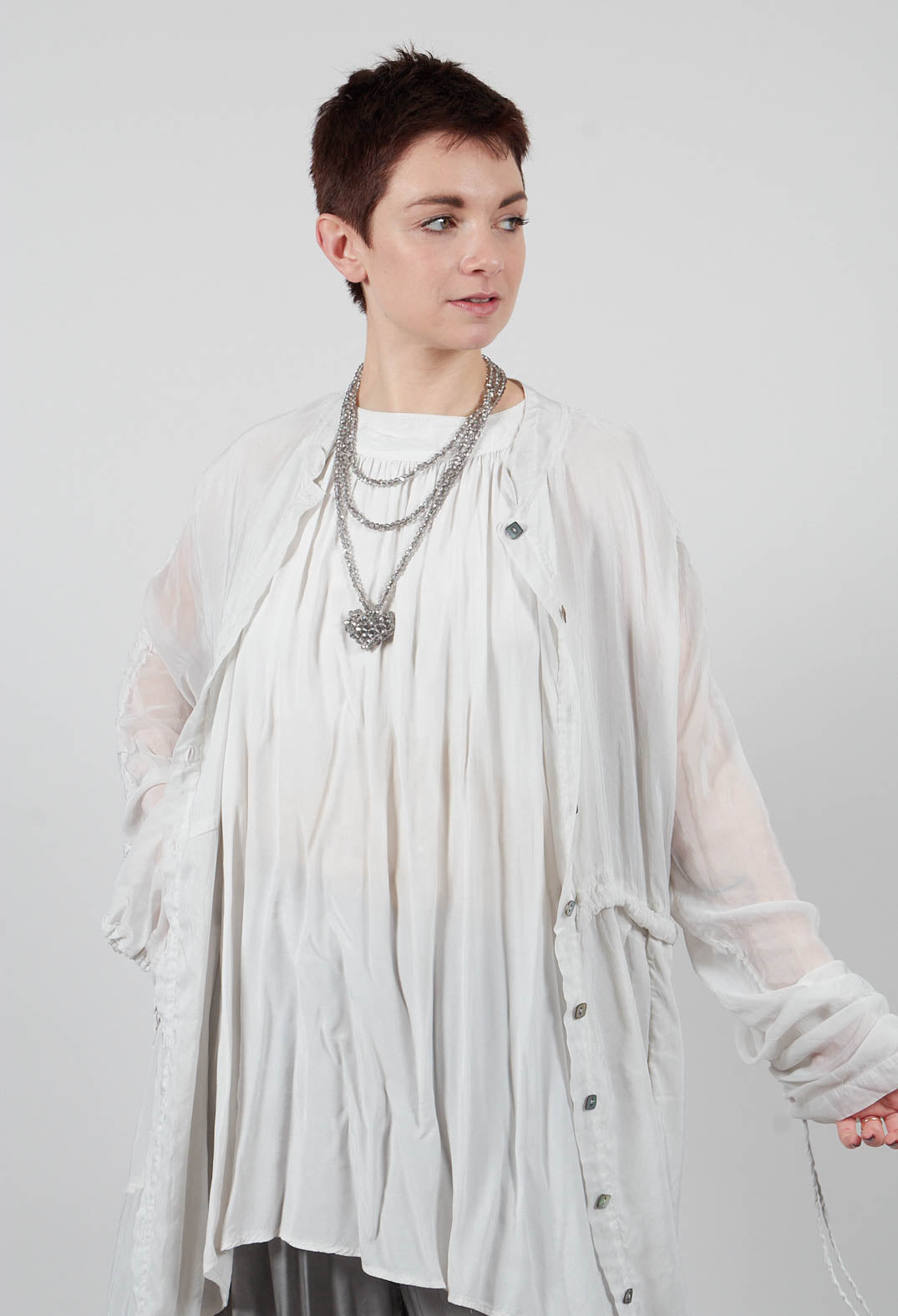 Sheer Drawstring Over-Dress in Ice