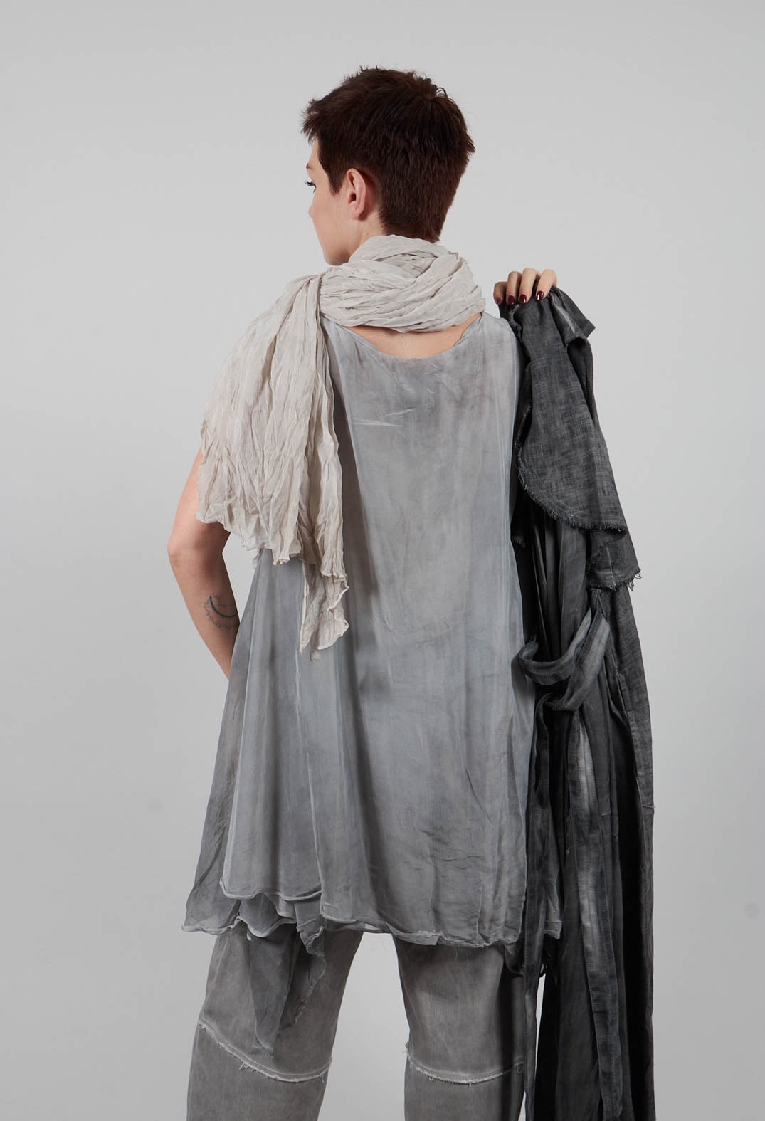 Asymmetrical Sheer Finish Top in Silver