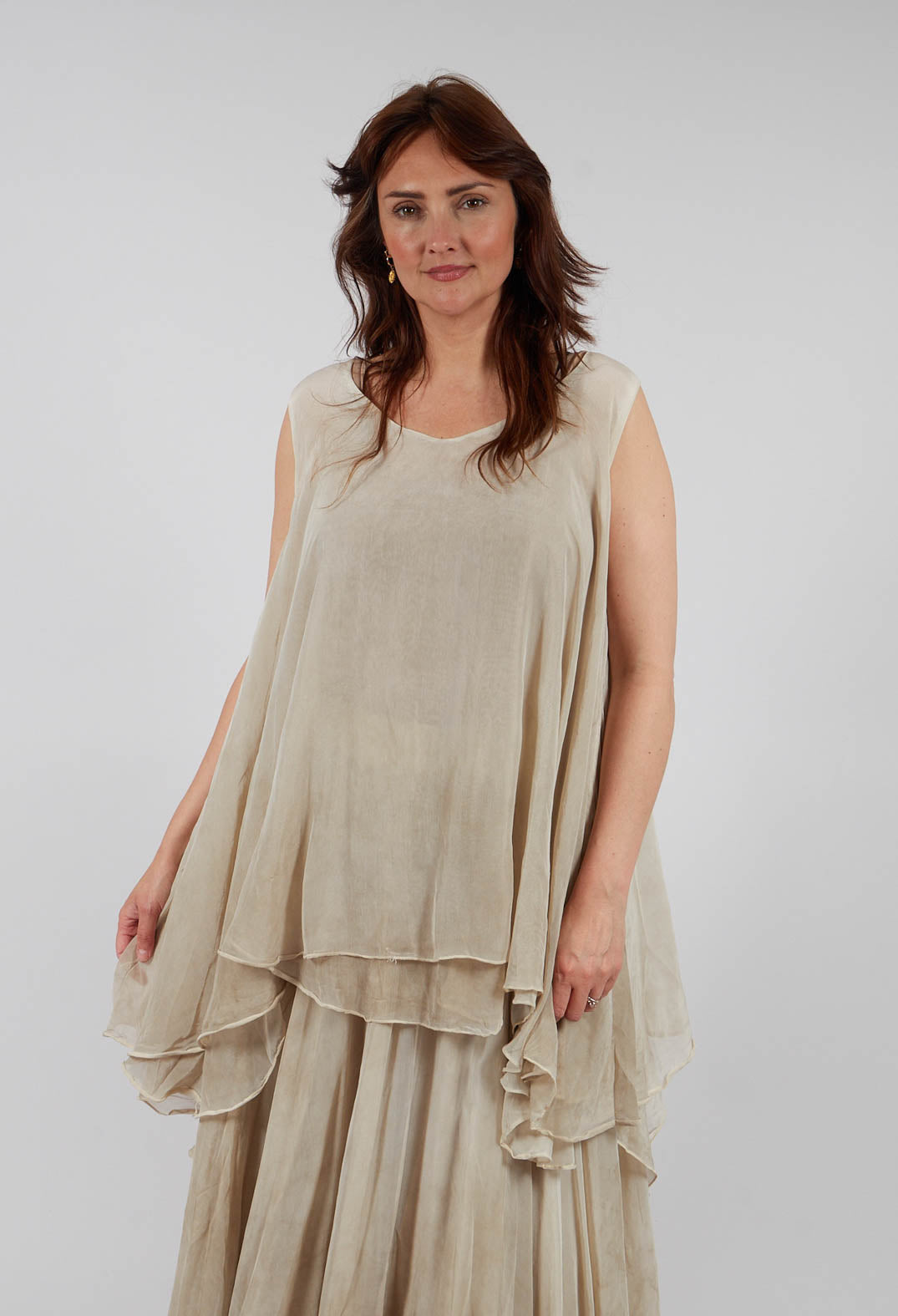 Asymmetrical Sheer Finish Top in Gold