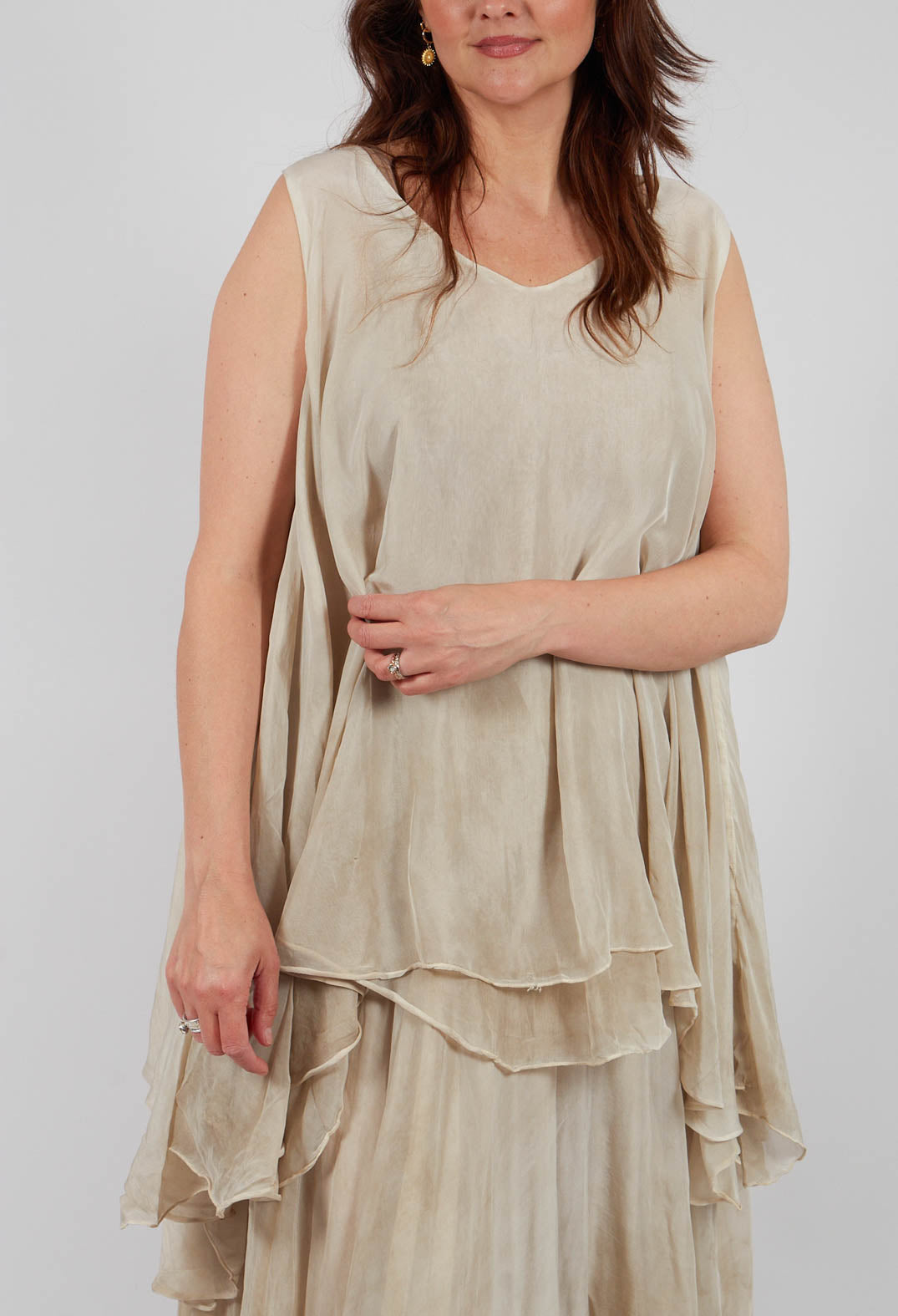 Asymmetrical Sheer Finish Top in Gold