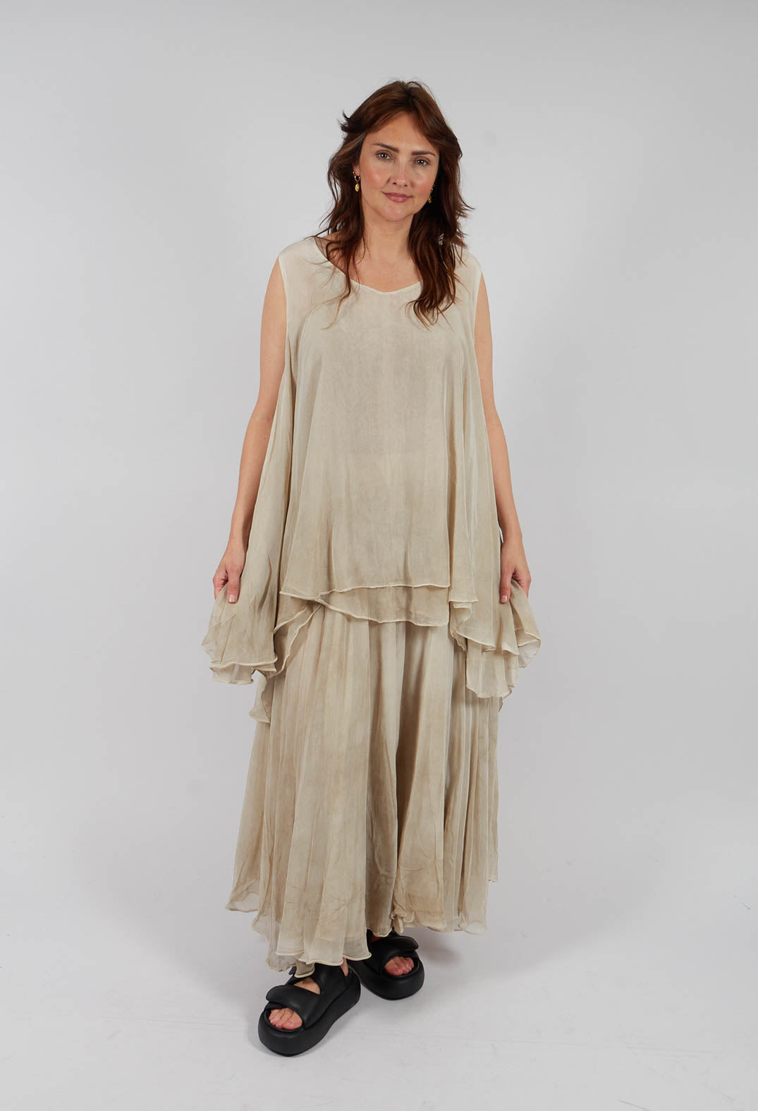 Asymmetrical Sheer Finish Top in Gold