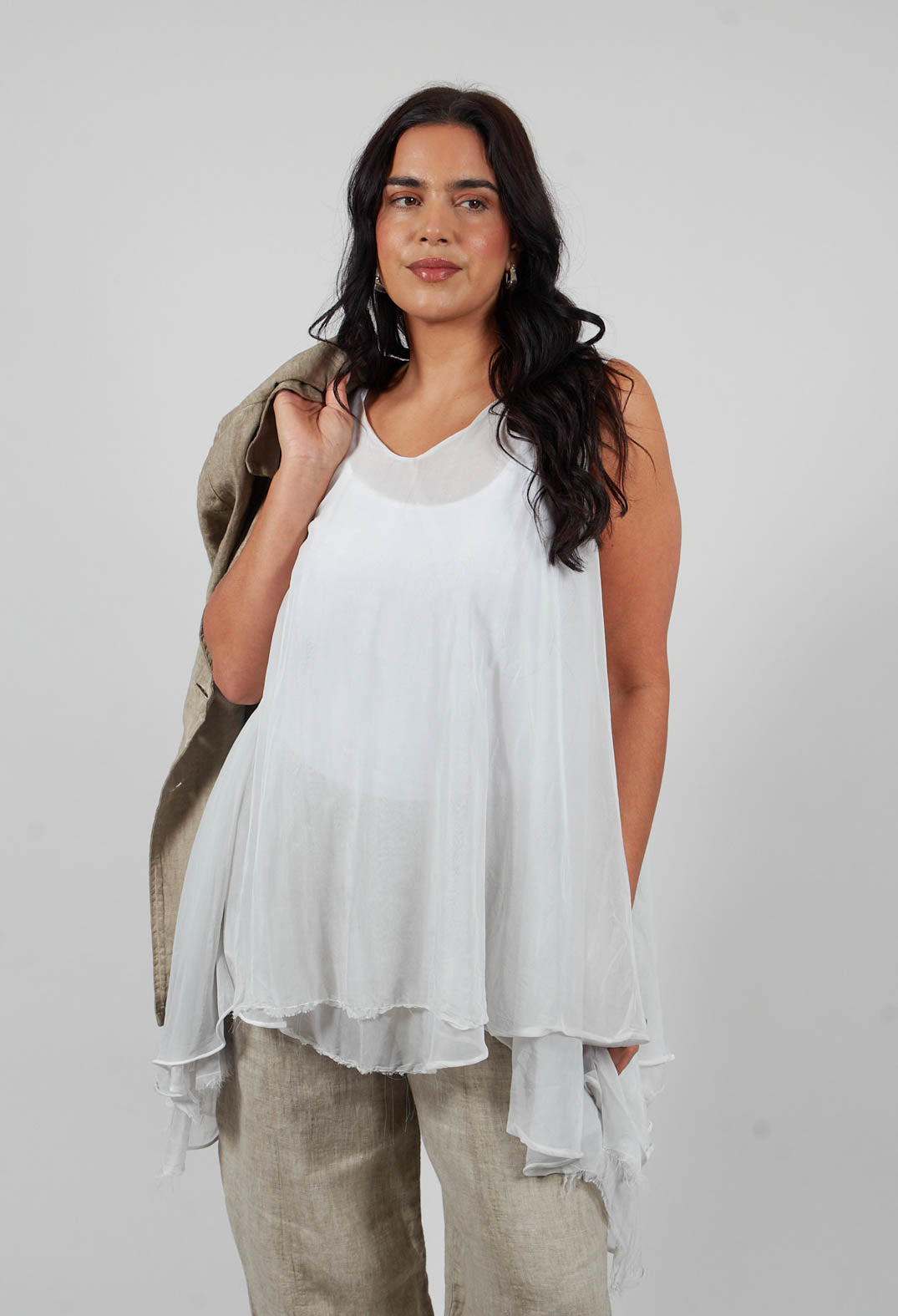 Asymmetrical Sheer Finish Top in Ice