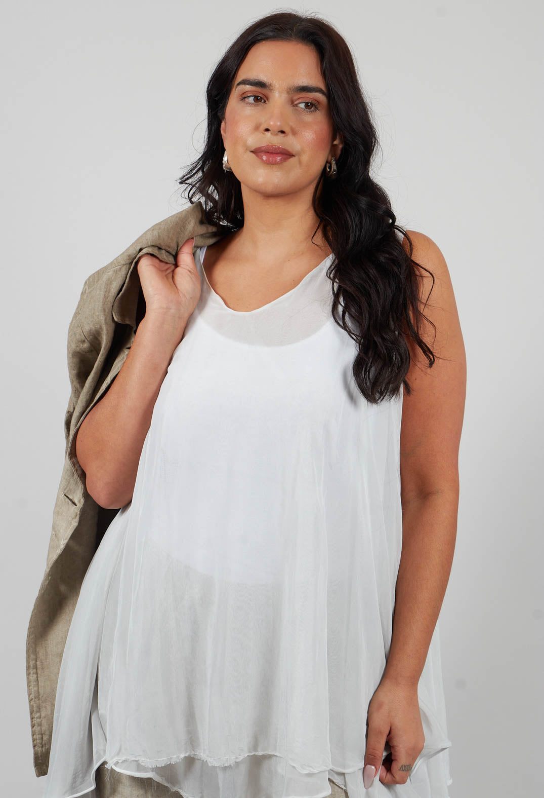 Asymmetrical Sheer Finish Top in Ice