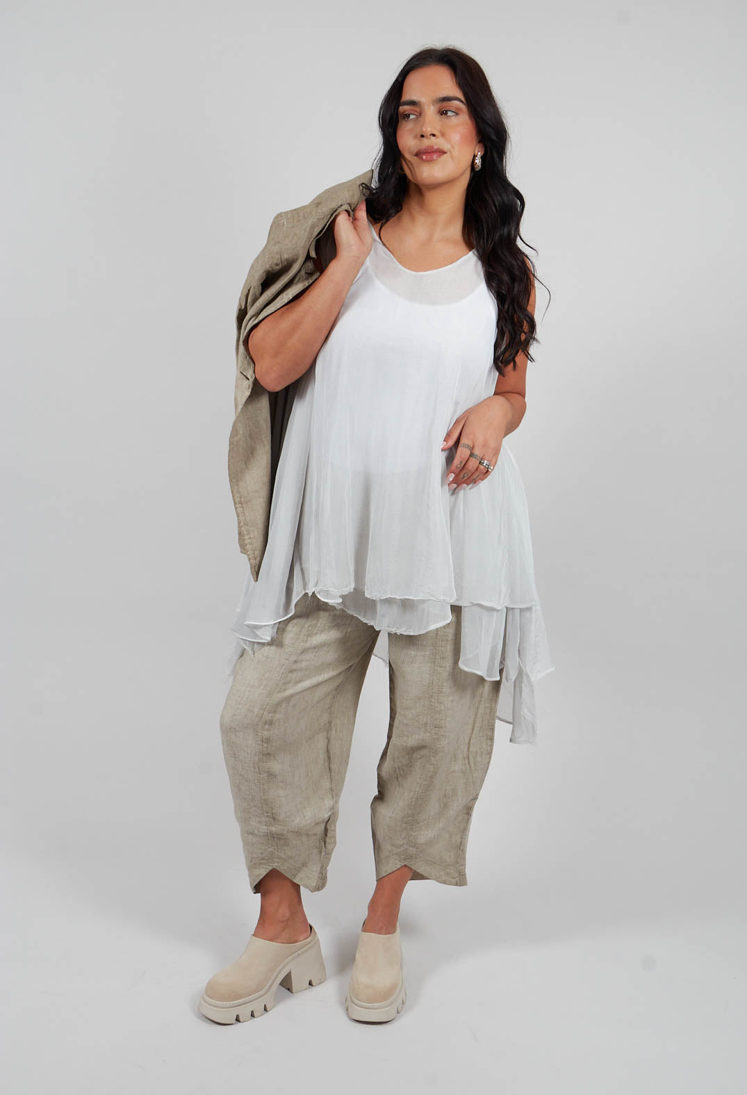 Asymmetrical Sheer Finish Top in Ice