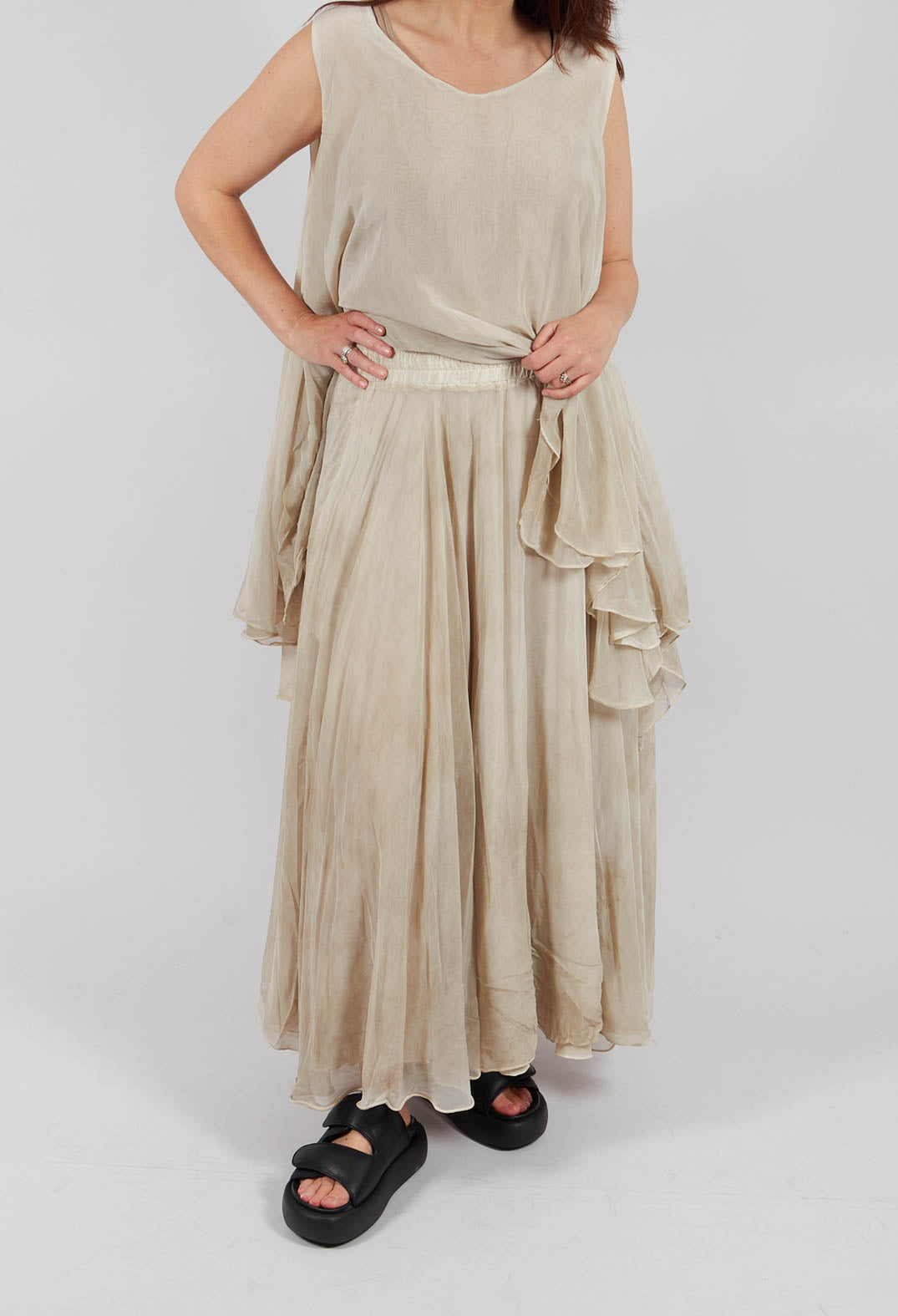 Raw Edge Circle Skirt in Gold