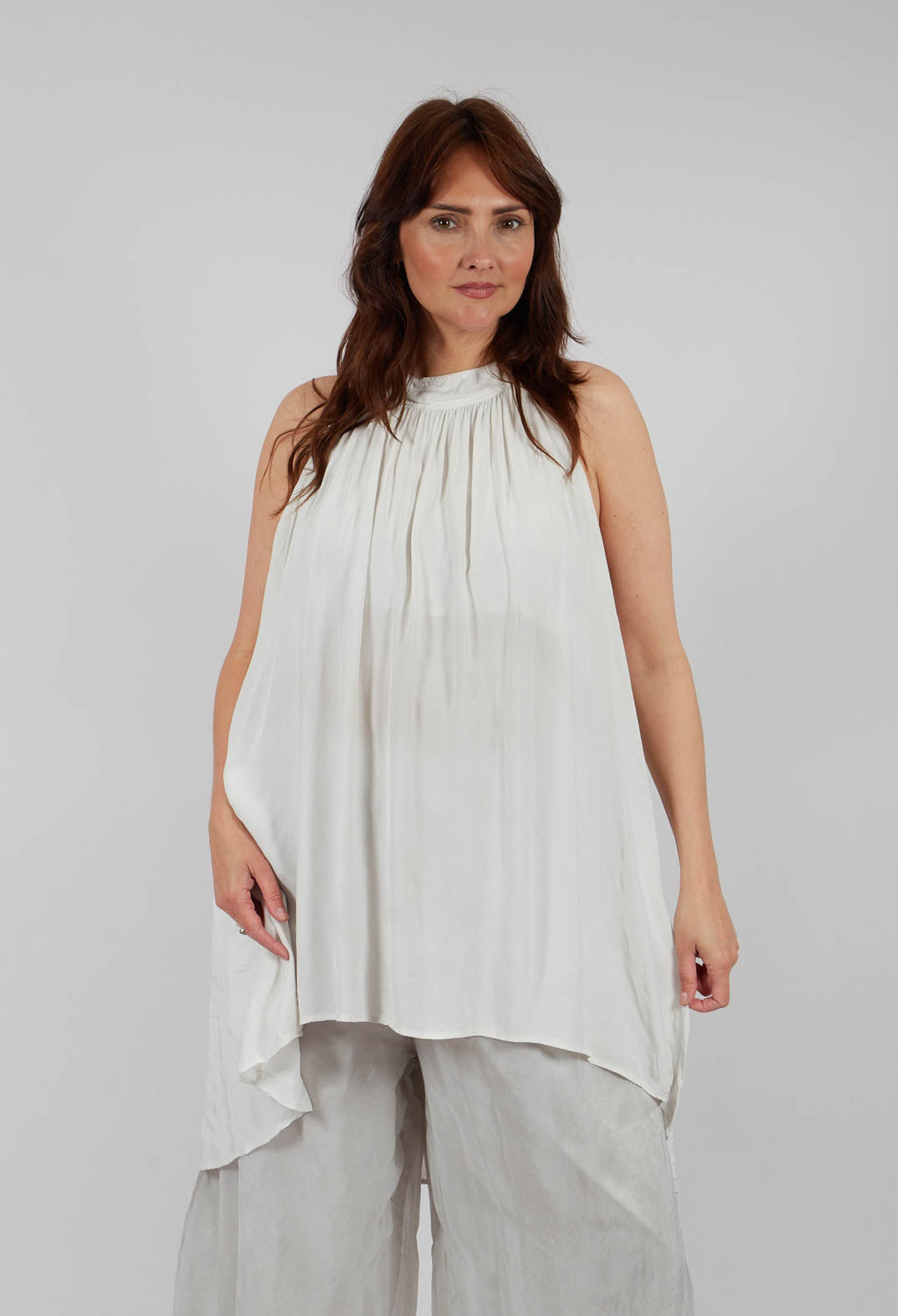 Silky Hi-Low Halter Blouse in Ice