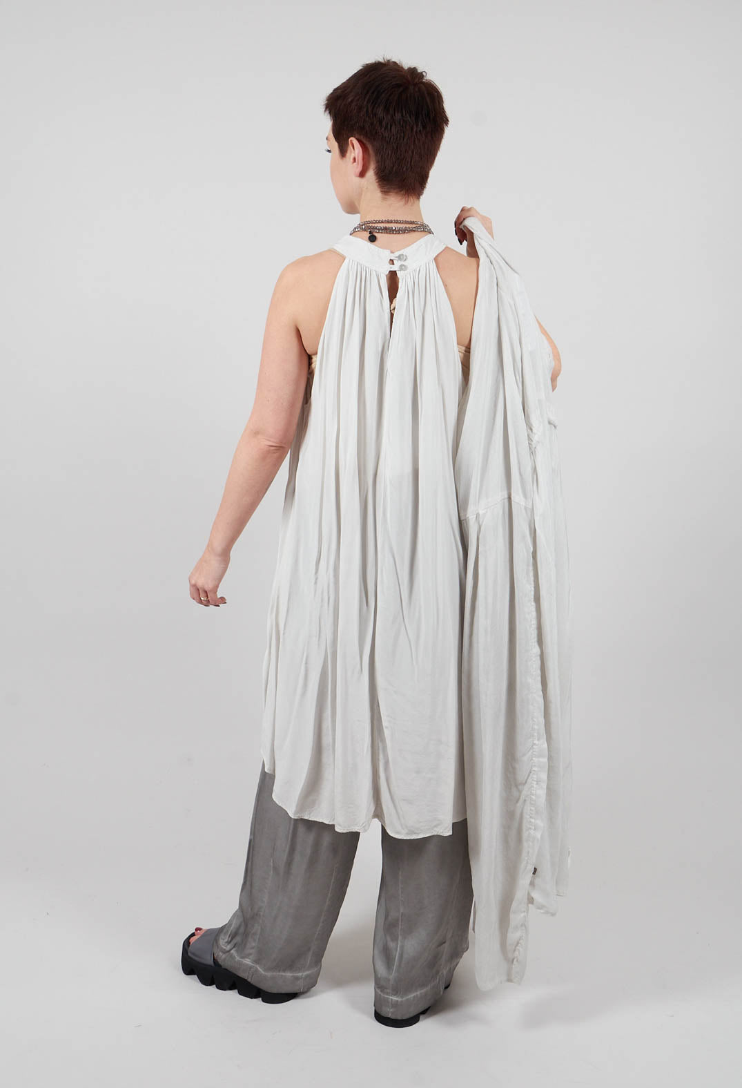 Silky Hi-Low Halter Blouse in Ice