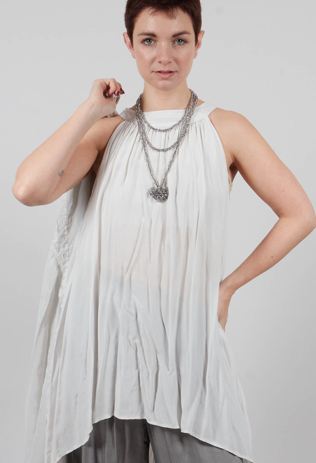 Silky Hi-Low Halter Blouse in Ice