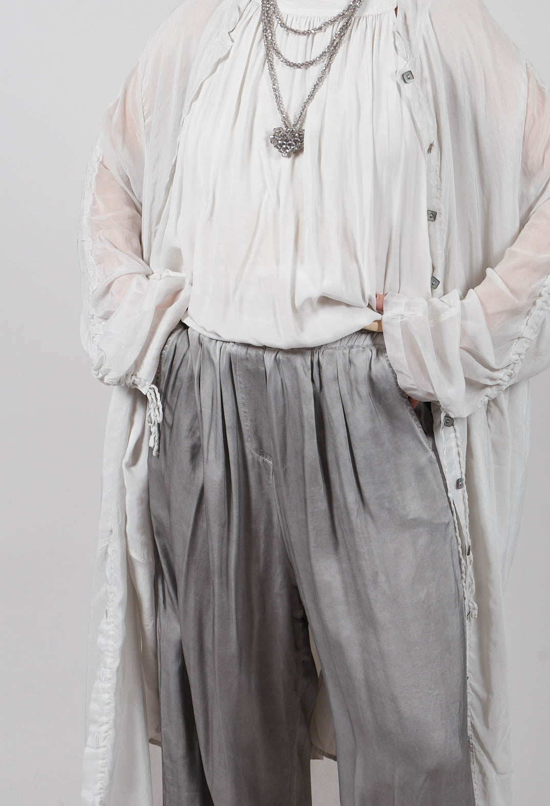 Dart Hem Trousers in Silver