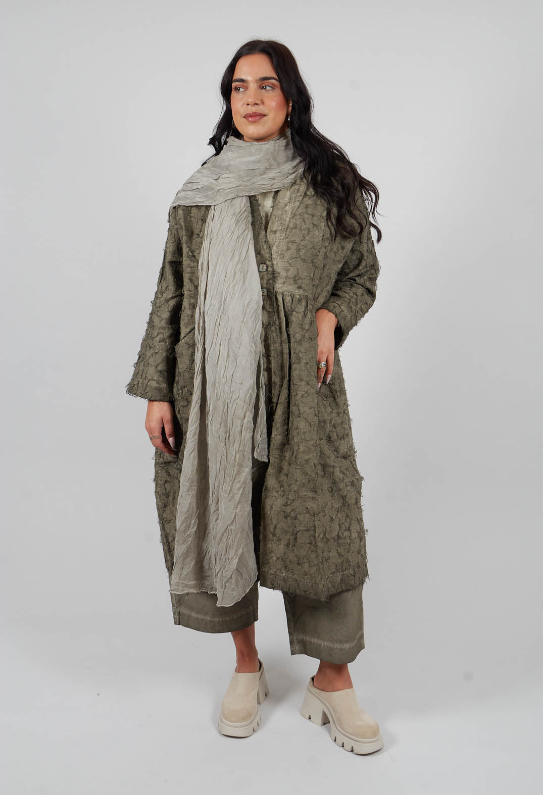 Fringe Kimono Duster Coat in Hemp