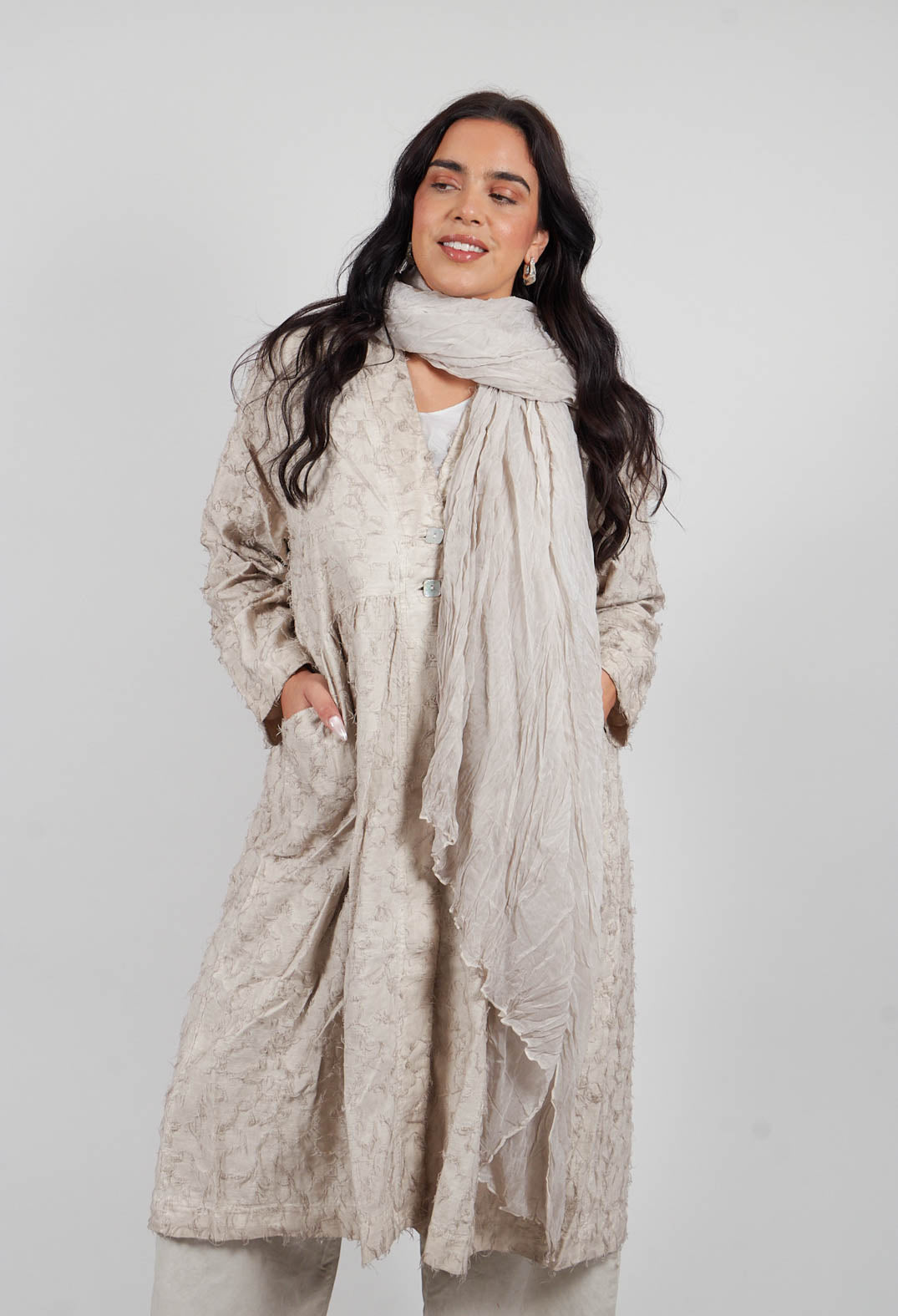 Fringe Kimono Duster Coat in Ice