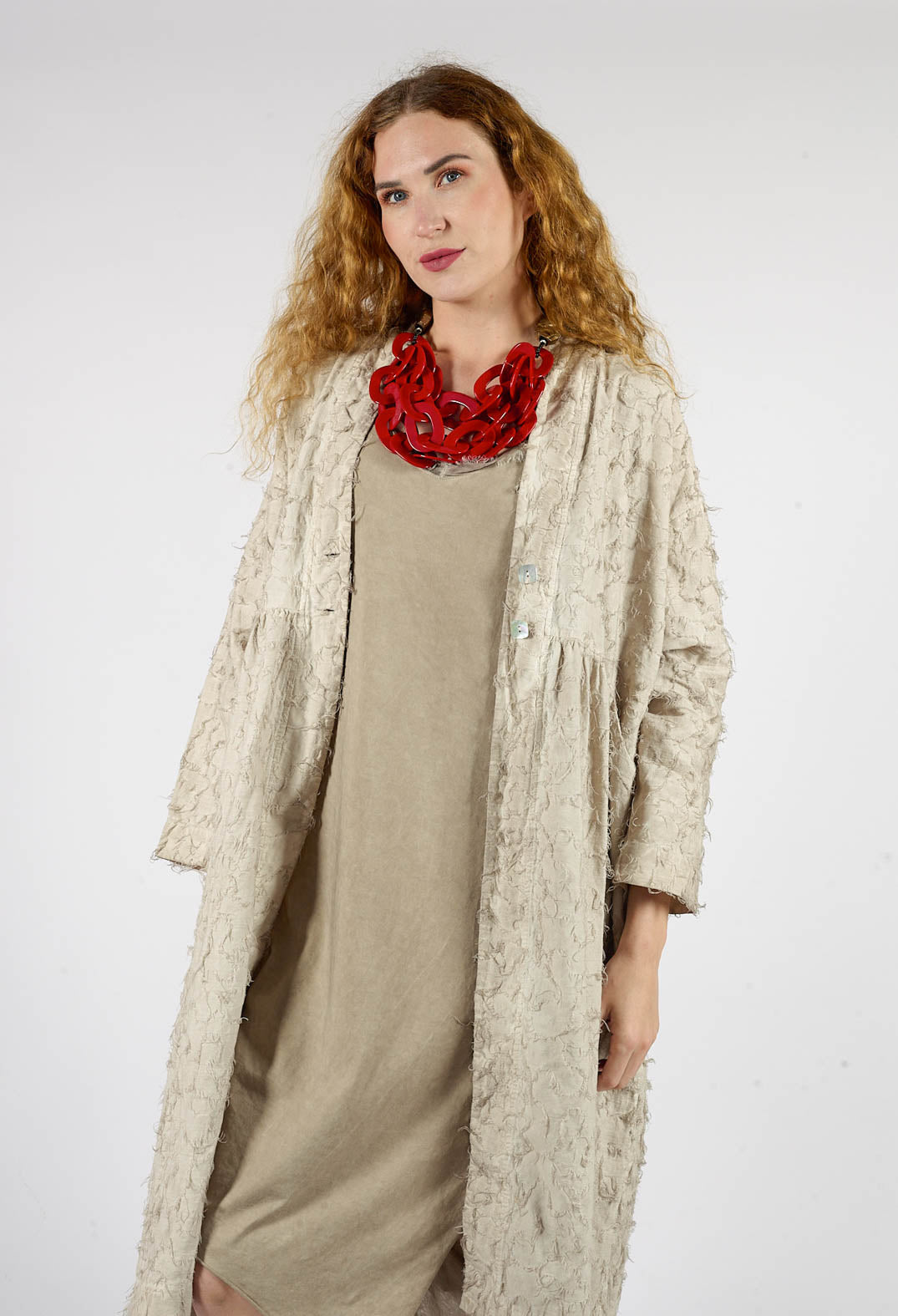 Fringe Kimono Duster Coat in Ice