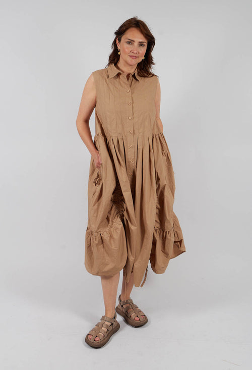 Darted Tier Sleeveless Dress in Camel