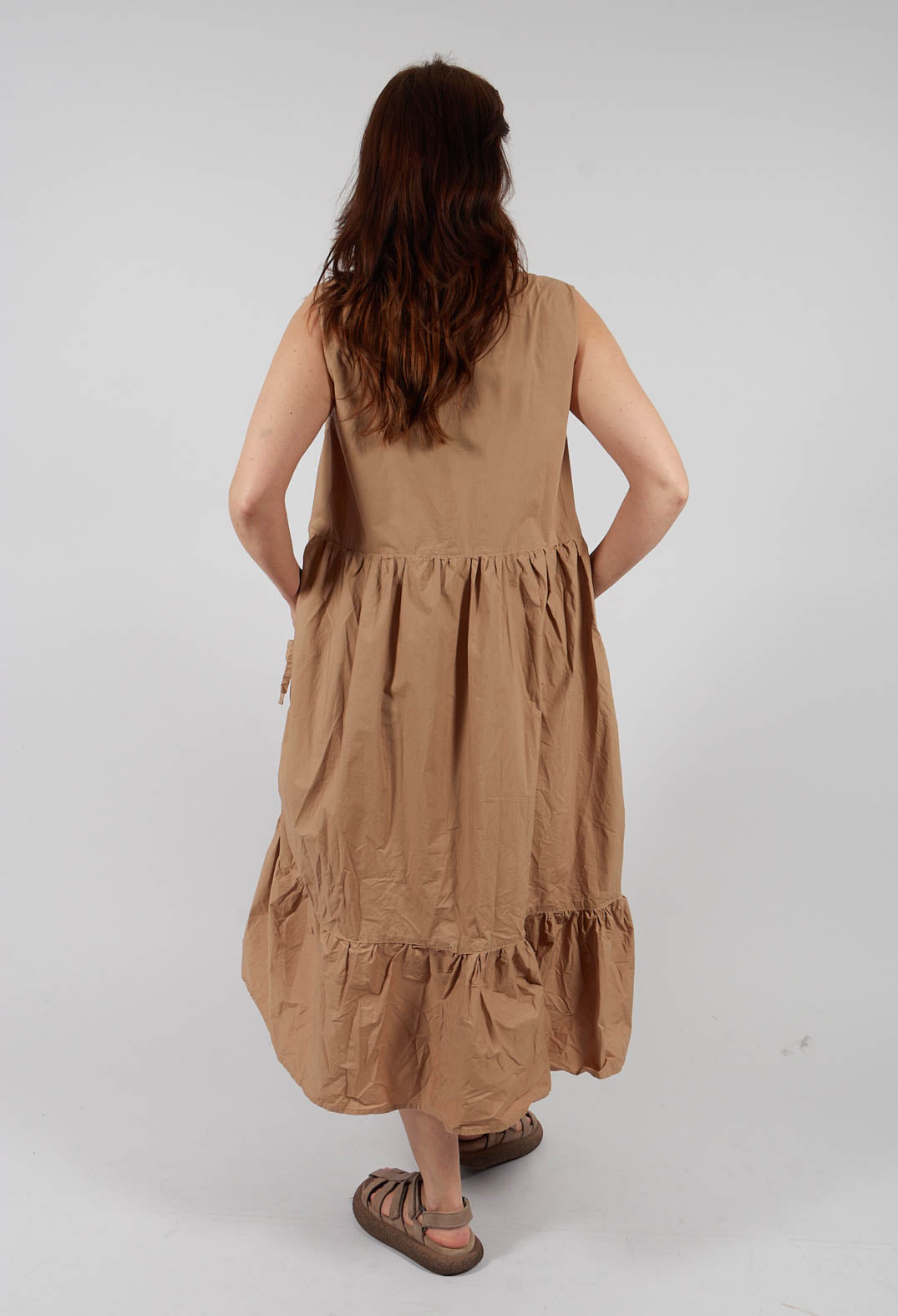 Darted Tier Sleeveless Dress in Camel