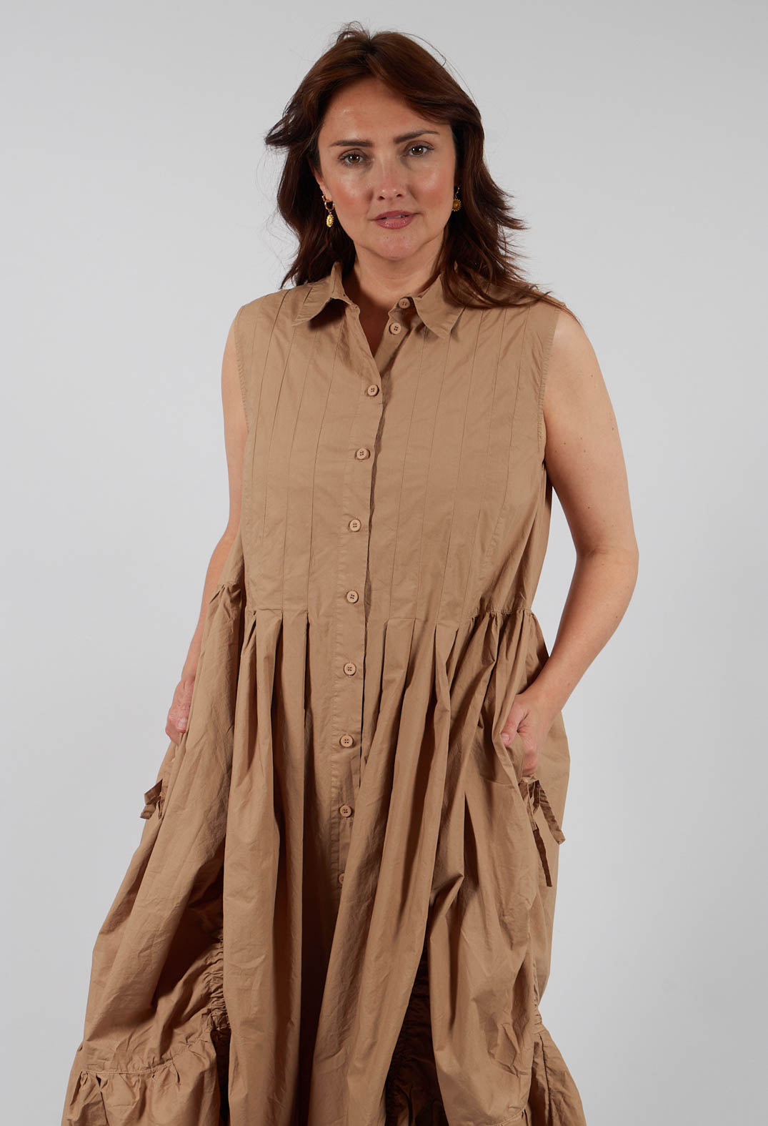 Darted Tier Sleeveless Dress in Camel