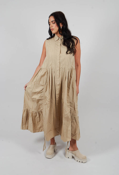Darted Tier Sleeveless Dress in Sand