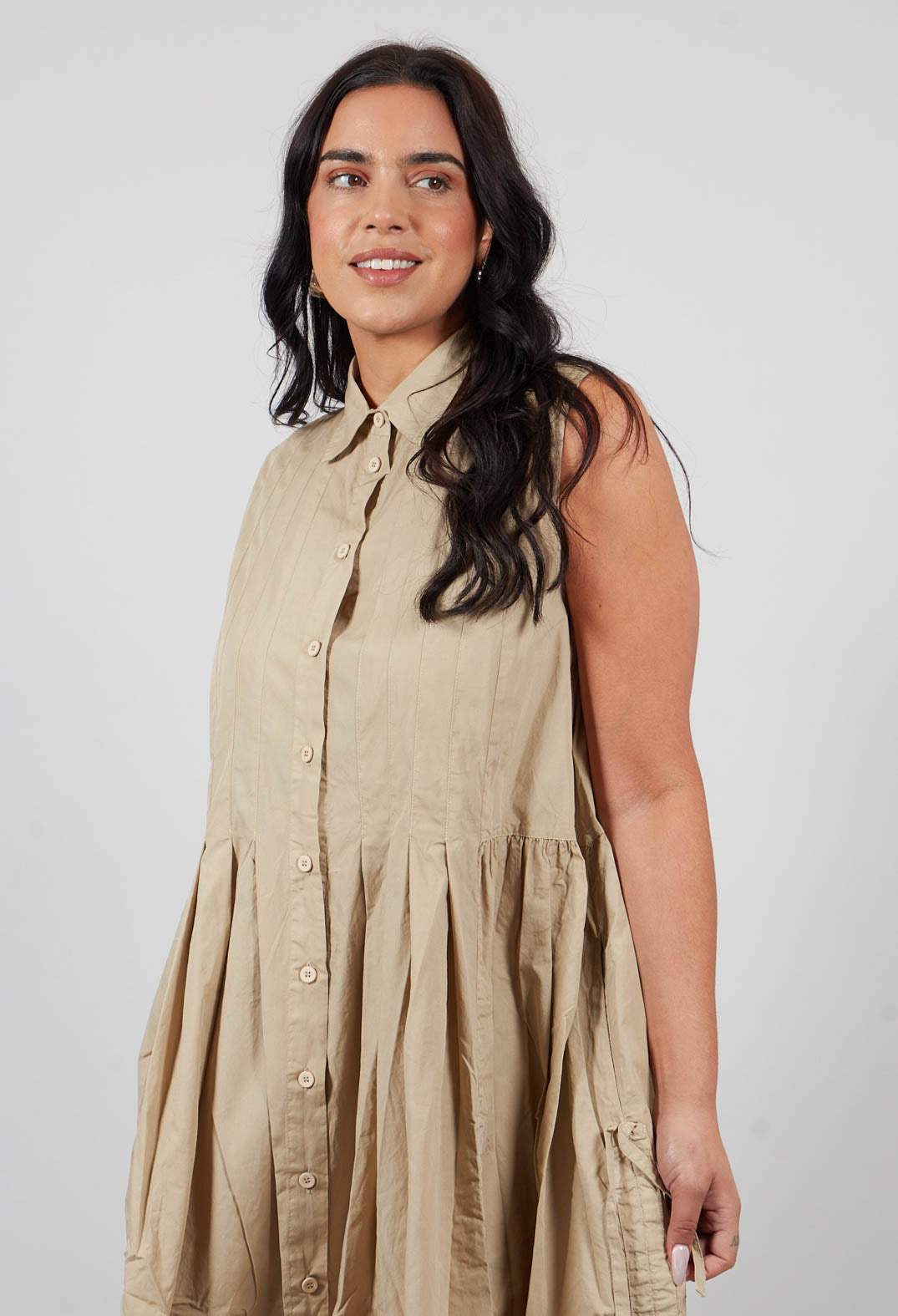 Darted Tier Sleeveless Dress in Sand