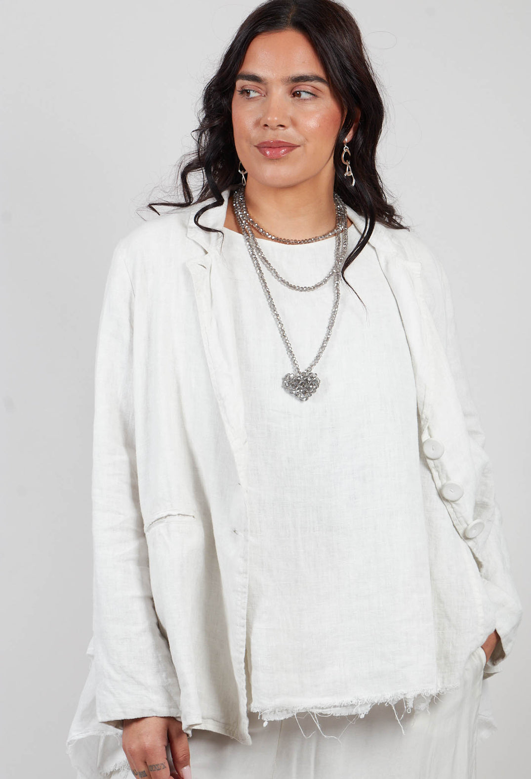 Linen-Muslin Swing Jacket in Ice