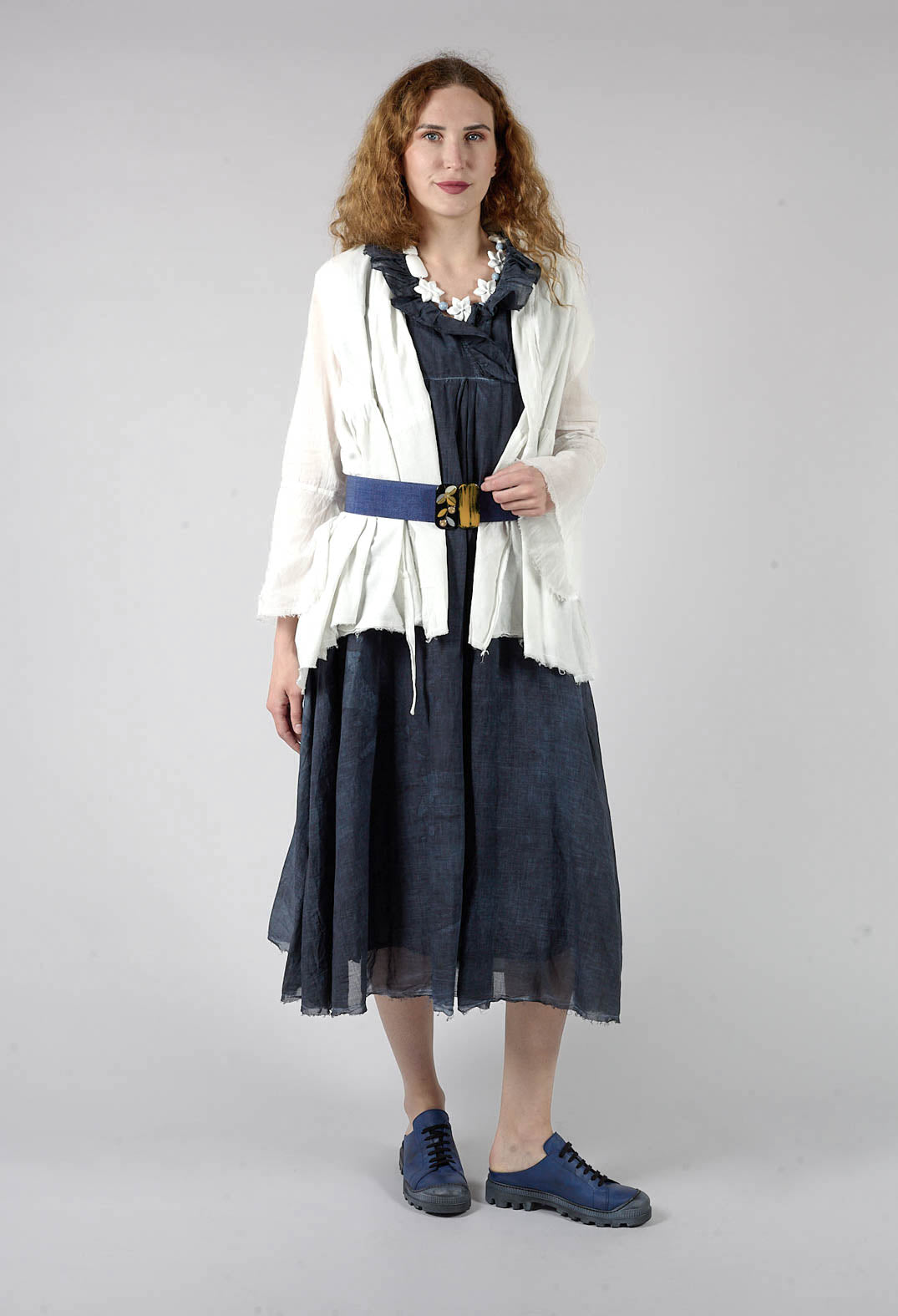 Ruffled Empire Dress in Indigo