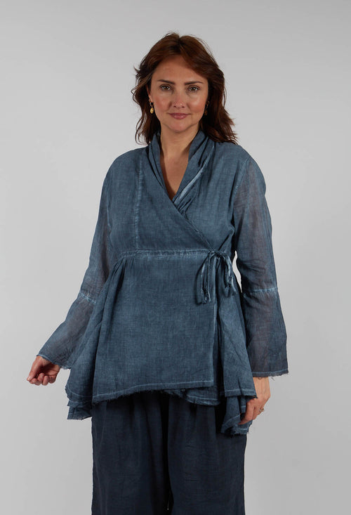 Shawl Collar Wrap Top in Indigo