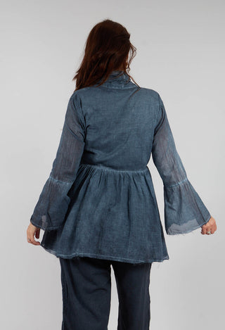 Shawl Collar Wrap Top in Indigo