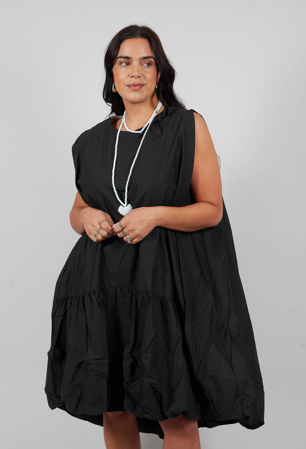 Poplin Balloon Dress in Black