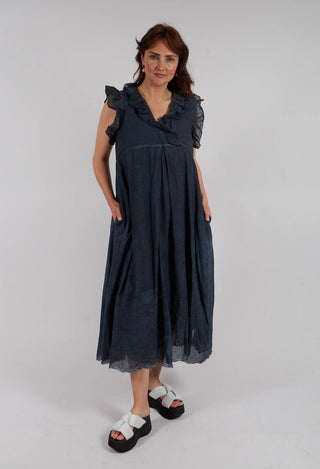 Ruffled Empire Dress in Indigo